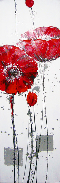 HA012 Wall décor art oil on canvas floral poppies red tones